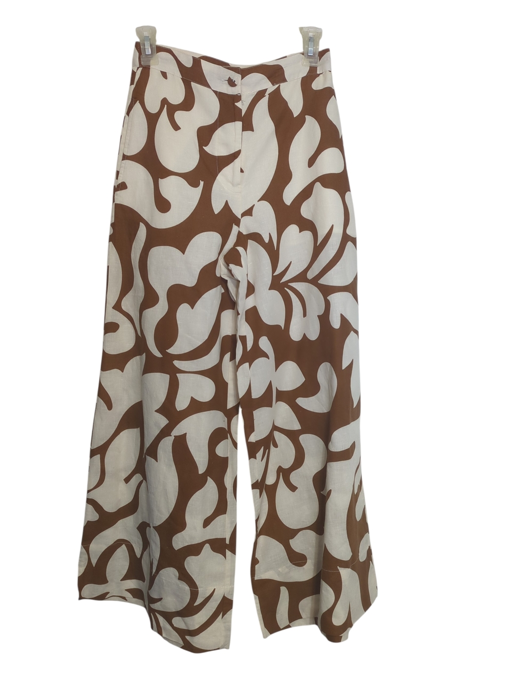 RHODET Two-Piece Brown/Cream Floral Print Set - Cropped Tie Top & Wide Leg Pant - Picture 2 of 13